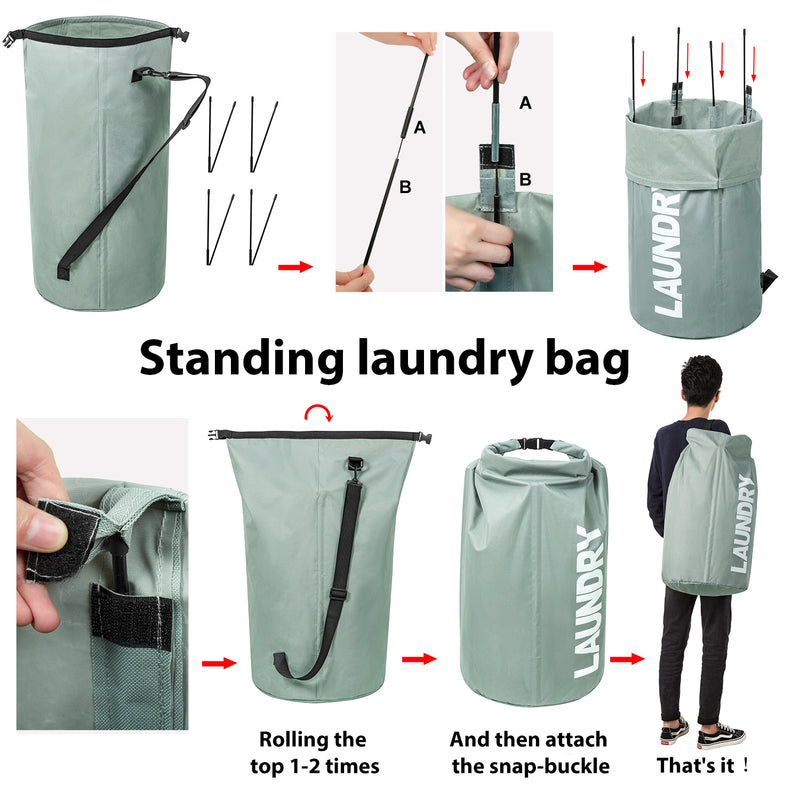 WOWLIVE Extra Large Foldable Laundry Hamper Durable Laundry Basket Collapsible Laundry Bag Backpack Laundry Liner Dirty Clothes Hamper Standing Waterproof Hamper for Laundry (Gray)