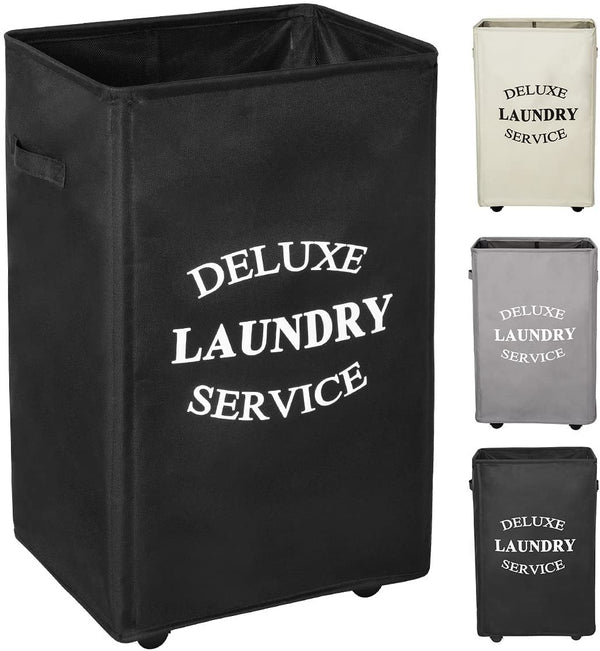 WOWLIVE 90L Large Rolling Laundry Hamper with Wheels Collapsible Laundry Basket on Wheels Durable Laundry Bag on Wheels Foldable Rectangular Hampers for Laundry (Black)