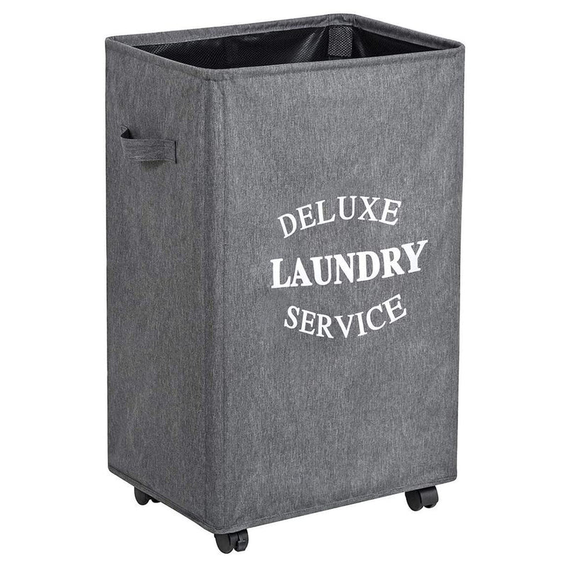WOWLIVE 90L Large Rolling Laundry Hamper with Wheels Collapsible Laundry Basket on Wheels Durable Laundry Bag on Wheels Foldable Rectangular Hampers for Laundry (Grey2)