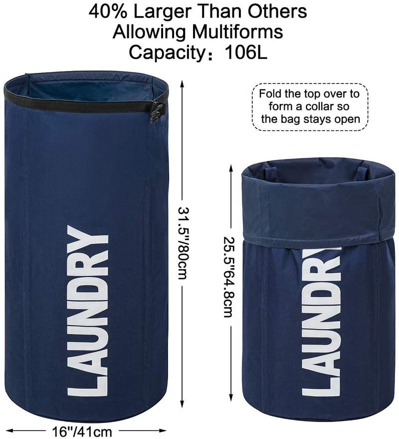 WOWLIVE Extra Large Foldable Laundry Hamper Durable Laundry Basket Collapsible Laundry Bag Backpack Laundry LinerDirty Clothes Hamper Standing Waterproof Hamper for Laundry (Dark Blue)