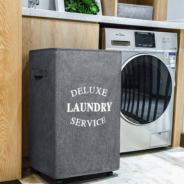WOWLIVE 90L Large Rolling Laundry Hamper with Wheels Collapsible Laundry Basket on Wheels Durable Laundry Bag on Wheels Foldable Rectangular Hampers for Laundry (Grey2)