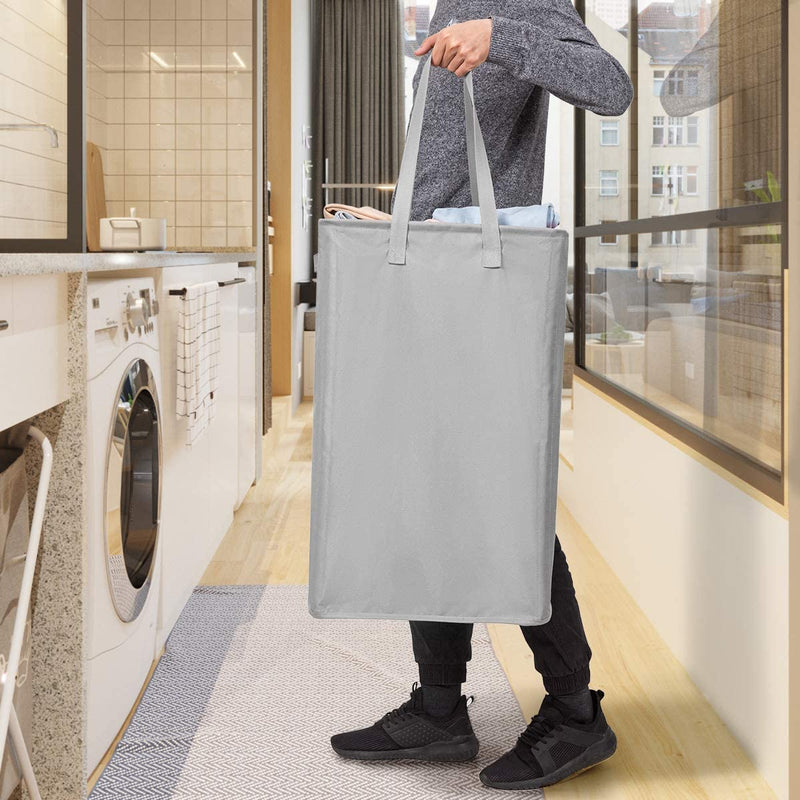 WOWLIVE Tall Slim Laundry Hamper with Extended Handles Thin Collapsible Laundry Basket Large Laundry Hamper Foldable Hamper for Laundry Light Clothes Laundry Organizer (Grey)