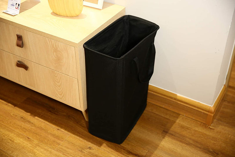 WOWLIVE 45L Slim Thin Laundry Hamper Small Laundry Basket with Handles Foldable Skinny Hamper for Laundry Durable Collapsible Dirty Clothes Hamper (Black)