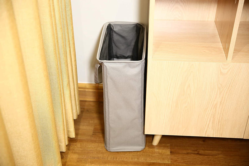 WOWLIVE 45L Slim Thin Laundry Hamper Small Laundry Basket with Handles Foldable Skinny Hamper for Laundry Durable Collapsible Dirty Clothes Hamper (Grey)